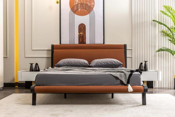 Camera da letto Letto matrimoniale Comodini Arancione Armadio Set 5 pezzi