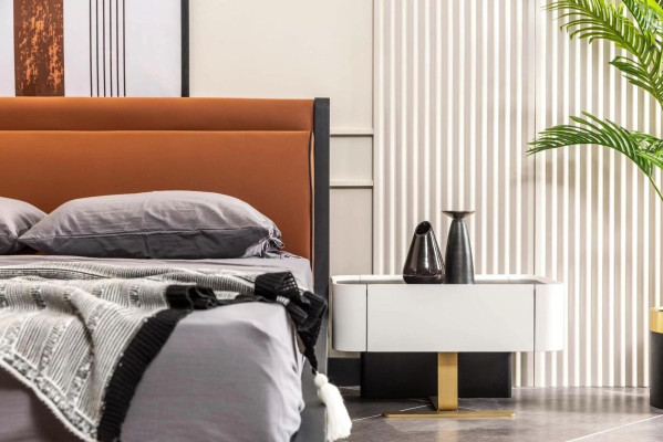 Camera da letto completa Letto matrimoniale Comodini Arancioni Console 5 pezzi