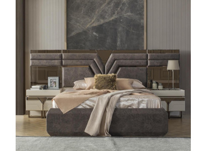 Set camera da letto matrimoniale con lettino comodini 3 pezzi grigio moderno.