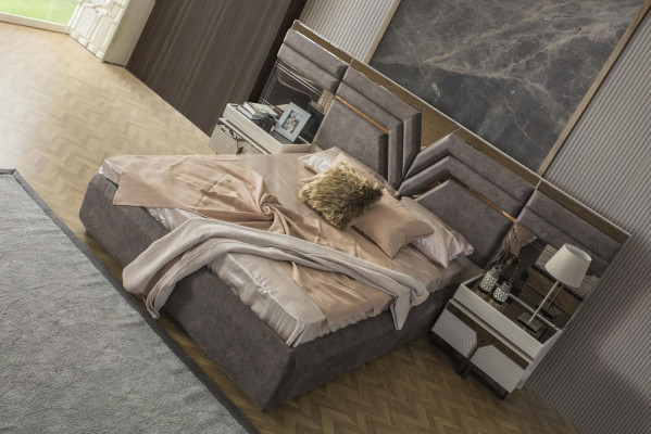 Set camera da letto matrimoniale con lettino comodini 3 pezzi grigio moderno.