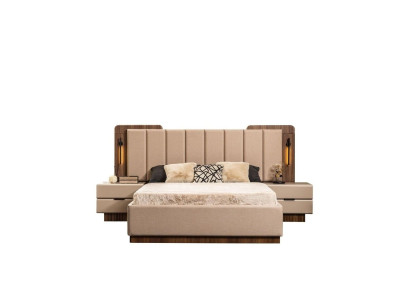 Camera da letto completa Letto matrimoniale Letti Armadietti in tessuto beige 3 pezzi