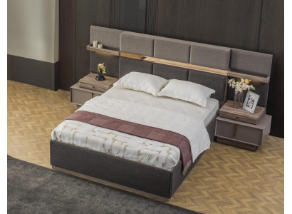 Set completo camera da letto matrimoniale 3 pezzi letto comodini Grigio Tessuto