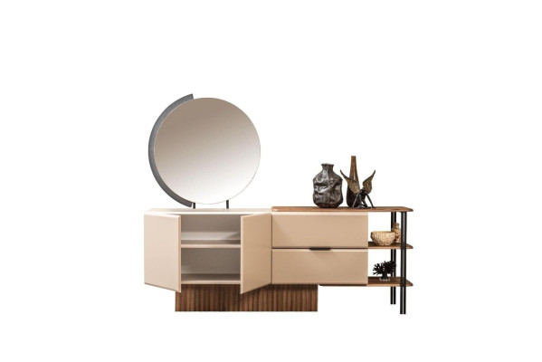 Mobiletto con specchio in legno beige - armadio in legno Design