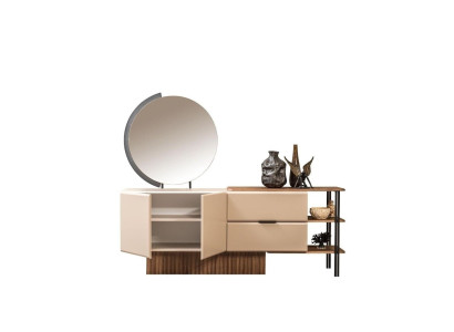 Mobiletto con specchio in legno beige - armadio in legno Design