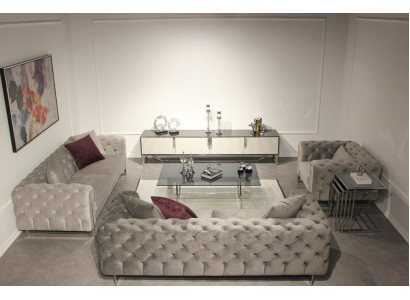 Soggiorno Set di mobili 6 pezzi Salotto 2x divano a tre posti Moderno Supporto TV