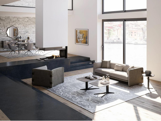 Komolett Set 6 pezzi Divano a tre posti Nuovo Sedia 2x tavolino in legno 2x tavolino laterale