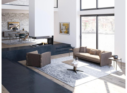 Salotto completo divano a tre posti arredamento imbottito poltrona tavolino da caffè design.