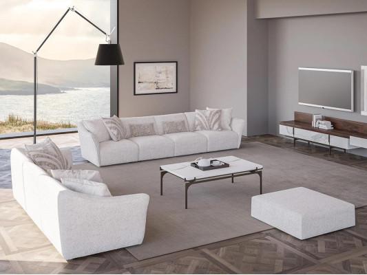 Lusso Bianco 2x Divano 4 posti Tavolino da salotto Moderno Tessile Arredamento