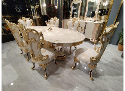 Set da sala da pranzo Lusso Set di sedie 6x Sedie Gruppo da pranzo Set di sedie con schienale Madia