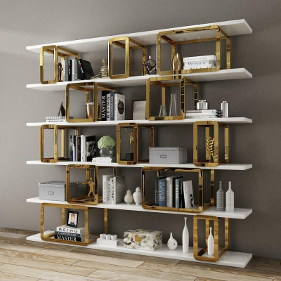 Design Parete divisoria Scaffale Soggiorno Armadi Acciaio inossidabile Mensole Libreria Nuovo
