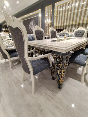 Set da pranzo glamour: tavolo da pranzo + 6 sedie + cassettone con specchio 8 pezzi