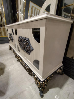 Set da pranzo glamour: tavolo da pranzo + 6 sedie + cassettone con specchio 8 pezzi