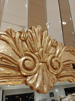 Tavolo da pranzo classico + 6 sedie + credenza con specchio oro in legno comò nuovo