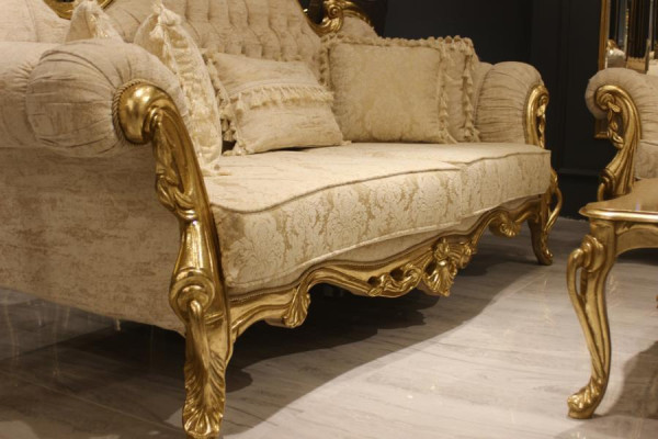 Design divano 3+3 posti classico in legno tessuto completo 2 divani nuovi