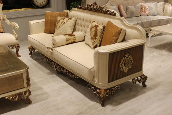 Set di divani elegante per il soggiorno, composto da divano e 2 poltrone, di lusso.