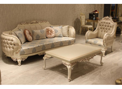 Sofà di lusso elegante a 3 posti in stile lussuoso per il soggiorno, poltrona in legno di alta qualità nuova.