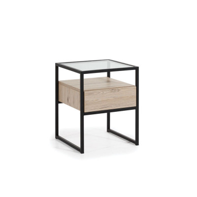 Camera da letto Comodino moderno Piano in vetro Struttura in metallo Mobili in legno