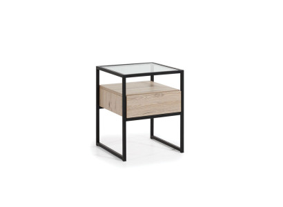 Camera da letto Comodino moderno Piano in vetro Struttura in metallo Mobili in legno