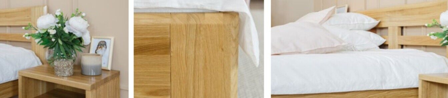 Camera da letto Set di mobili letto in legno massiccio Comodini 2x Letti in legno massiccio 3 pezzi.