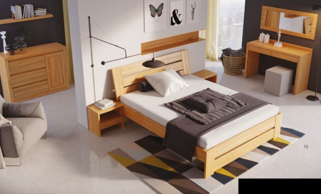 Camera da letto Mobili 3 pezzi Set Letto Legno massiccio Comodini 2x Legno naturale