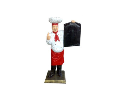 Statua di chef Scultura Pannello menu Tavola pubblicitaria Espositore pubblicitario Ristorante 140cm