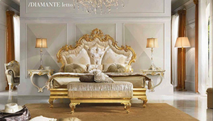 Letto classico Barocco Rococò Letto Hotel Letti Letto imbottito Letto matrimoniale 180x200cm