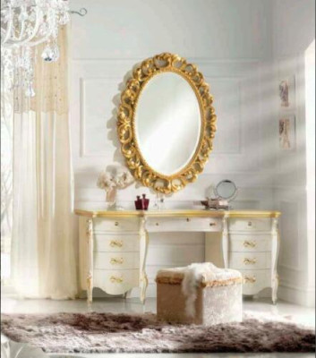Toletta, specchio, sgabello, set completo, cassettiera, camera da letto, nuovo, 3 pezzi, consolle.