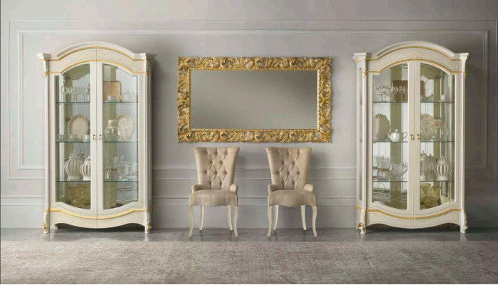 Mobili classici per il soggiorno bianchi e dorati in legno Vetrina Vetrina Armadio Mobili