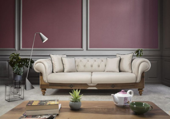Sofà classico 3 posti + poltrona Chesterfield, mobili di design.