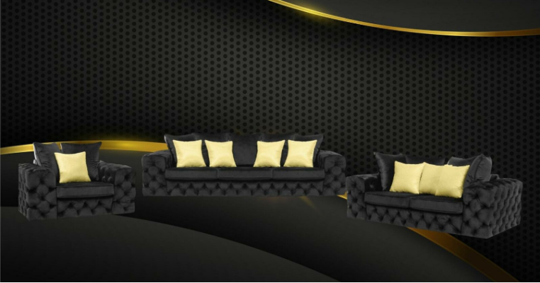 Lusso divano a 4 posti in pelle e tessuto imbottito divano set tre posti.