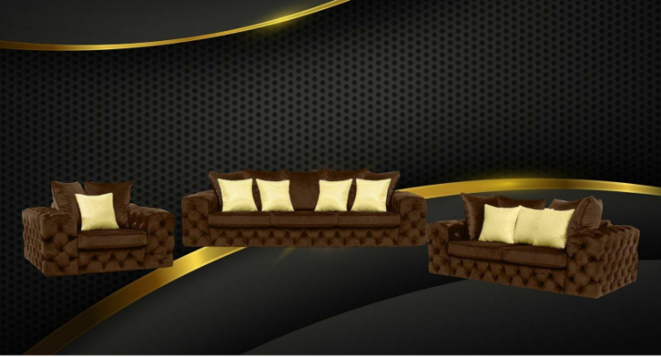 Lusso divano a 4 posti in pelle e tessuto imbottito divano set tre posti.