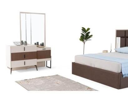 Vanity table, dressing table, makeup chest of drawers, mirror, wood, beige, console