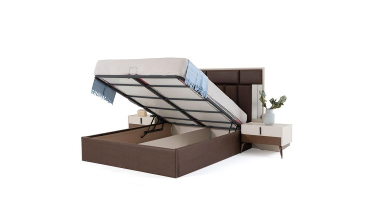 Set da camera da letto, letto matrimoniale, comodini, marrone, 4 pezzi, armadio in legno