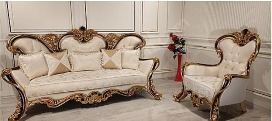 Poltrona Chesterfield 3 posti + 1 posto + tavolino in legno barocco rococò
