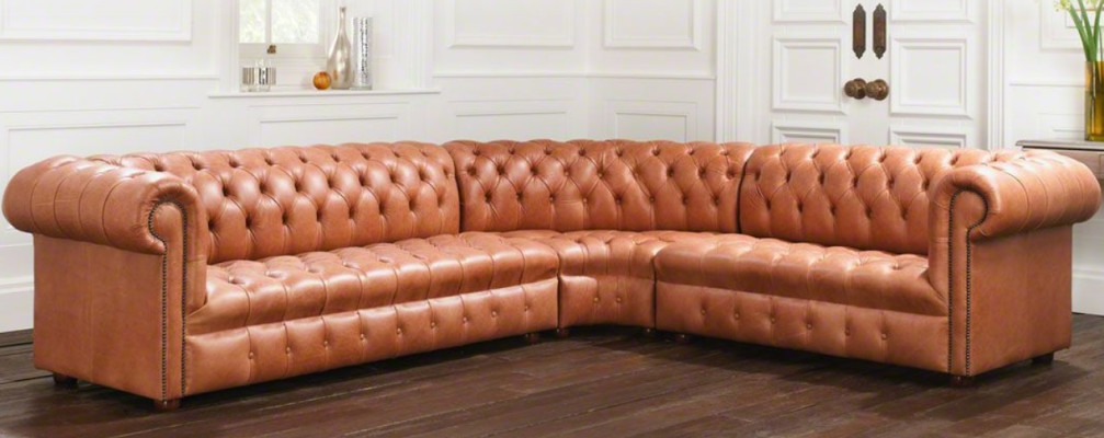 Soggiorno divano angolare Chesterfield in pelle Divano angolare divano Imbottito angolo