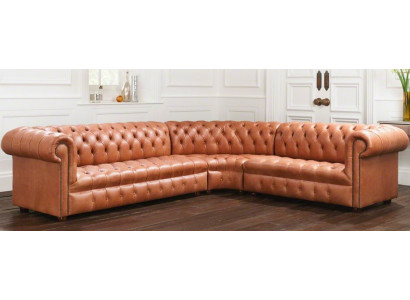 Soggiorno divano angolare Chesterfield in pelle Divano angolare divano Imbottito angolo