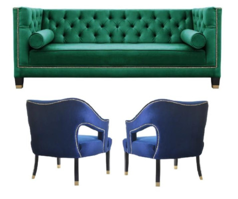 Verde divano 3 pezzi set divani imbottiti Chesterfield set velluto.