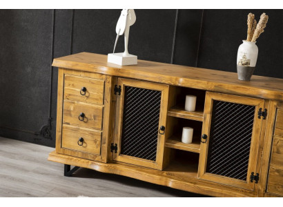 Mobile porta TV e credenza in legno con scaffali e armadi a 190 cm.