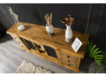 Mobile porta TV e credenza in legno con scaffali e armadi a 190 cm.