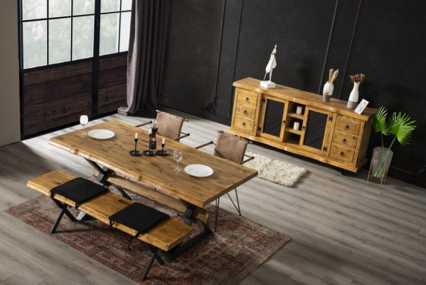 Mobile porta TV e credenza in legno con scaffali e armadi a 190 cm.