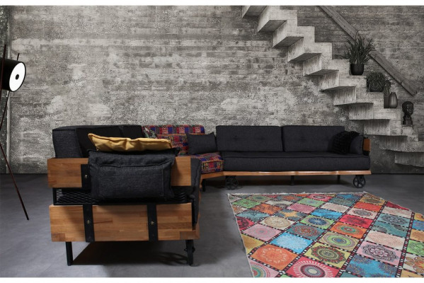Divano Loft imbottito angolare con ruote, divano ad angolo, divano a due pezzi.