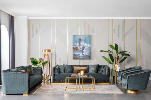 Design del lusso, poltrona rotonda, divano, mobile monoposto per ufficio e studio.