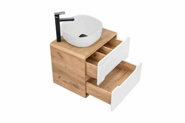 Lavabo bagno con lavandino da appoggio 60 cm mobile sottolavabo lucido