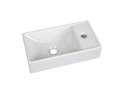 Lavabo da appoggio in ceramica bianca con lavabo da appoggio.