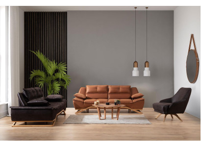 Sofà in tessuto Set di divani Divano imbottito Tre posti Poltrona Marrone Divano 3 pezzi