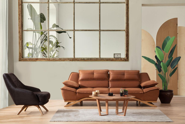 Sofà in tessuto marrone, divano a 2 posti, poltrona a tre posti, set di divani