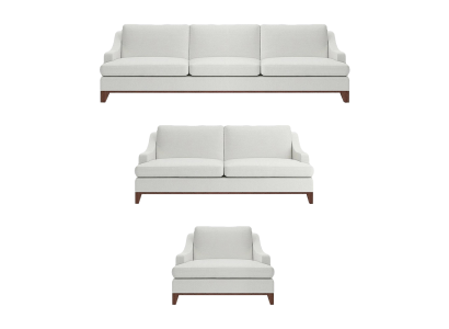 Set di divani bianchi di lusso per soggiorno con poltrone, arredamento completo.