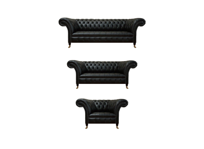 Set da divano Chesterfield in pelle composto da 3 pezzi per il soggiorno.