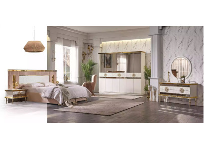 Camera da letto matrimoniale beige con 2 comodini 3 pezzi
