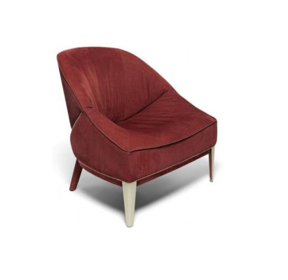 Poltrona design rossa con gambe in legno, poltrona in stoffa monoposto, mobili da soggiorno